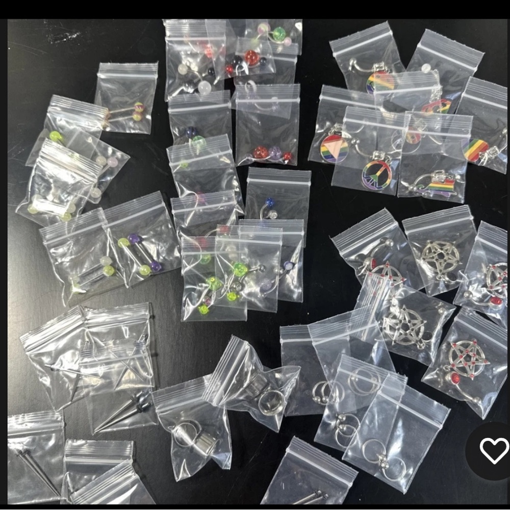 Body Piercing Jewelry Variety Lot 70+ Bars Hoops Belly Rainbow Gauge Pentagram